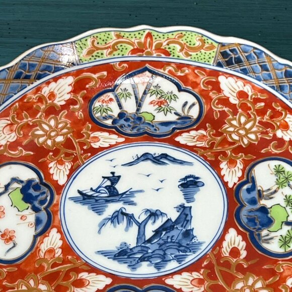 Vintage 1970s Takahashi Imari Japan Porcelain Plate 7.5” Scalloped Edge Gold Rim - Picture 2 of 6